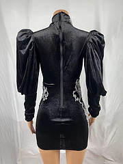 NOVANCE Y2317-B 2022 Abito di Lusso Primaverile con Cristalli Scintillanti, Vestito Elegante a Collo Alto con Perline, Abito da Club Nero - Product Image 5