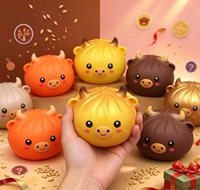 Jouet Squishy Mignon Vache des Highlands en Forme de Boulette, Doux, à Remontée Lente, Anti-stress, Nouveauté, Jouets à Presser, Jouets en Boîte à Vapeur