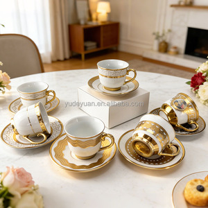 Juego de Taza y Platillo de Café <span class=keywords><strong>Jordan</strong></span> Turkey de Porcelana Premium Ecológica de Lujo, 90CC, Plateado y Dorado, con Patrones Geométricos - Product Image 1