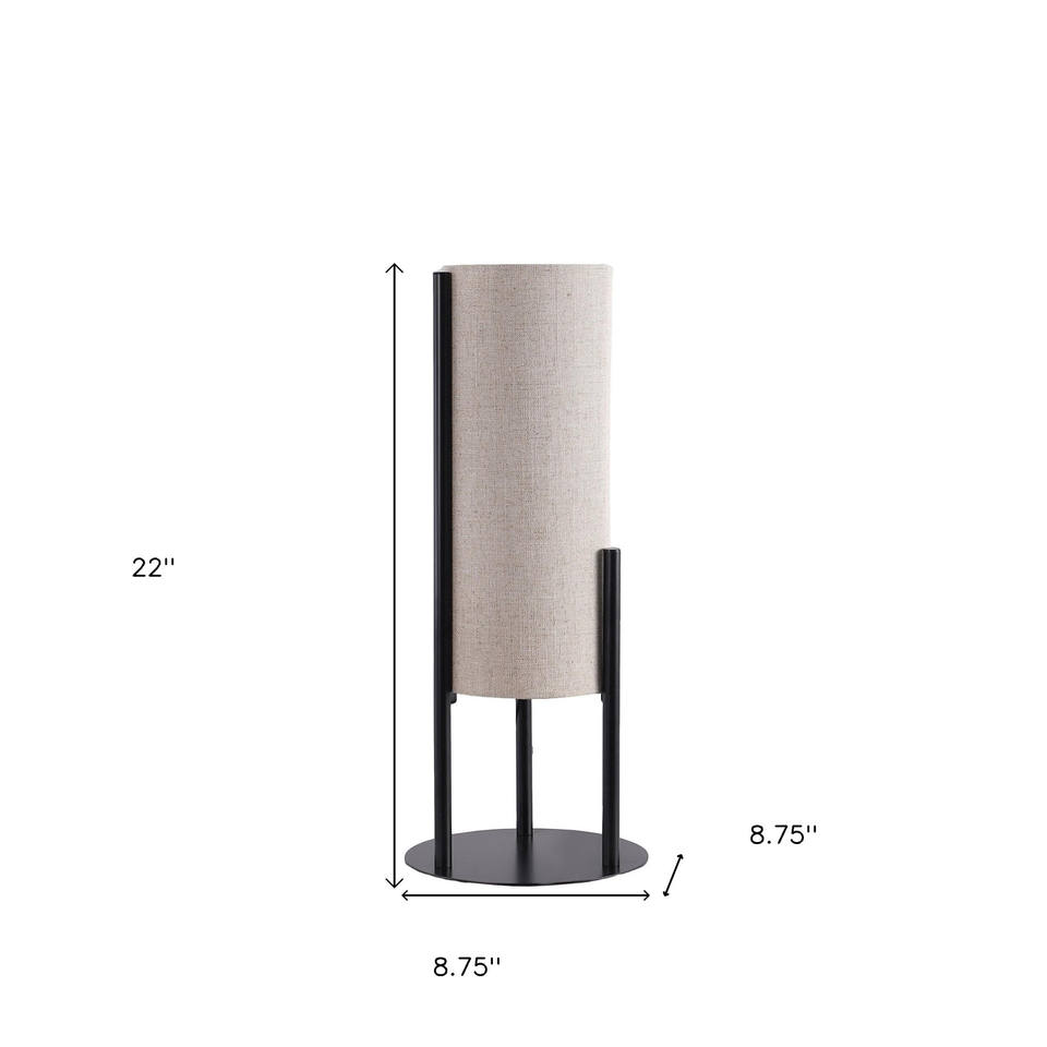 HMS 22\" Modern Nordic Bedside Lamp Black Metal with Beige Cylinder Shade 5V DC Power LED Light for Offices Bedrooms Homes
