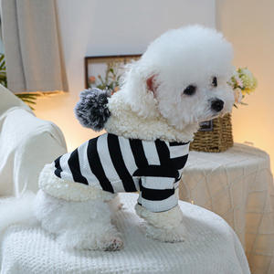 Sudadera con Capucha para Perro <span class=keywords><strong>de</strong></span> Forro Polar a Rayas, Suéter Cálido para Otoño e Invierno con Pompón para <span class=keywords><strong>Perros</strong></span> Pequeños y Gatos, Ropa para Mascotas - Product Image 5