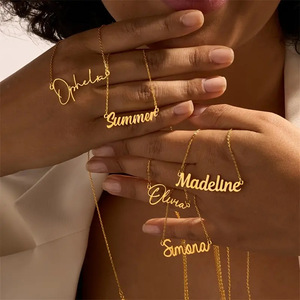 Fashion 18K Real Gold Plated <strong>Name</strong> <strong>Plate</strong> Necklace Non Tarnish Stainless Steel Letter <strong>Custom</strong> <strong>Name</strong> Necklace Women Jewelry - Product Image 1