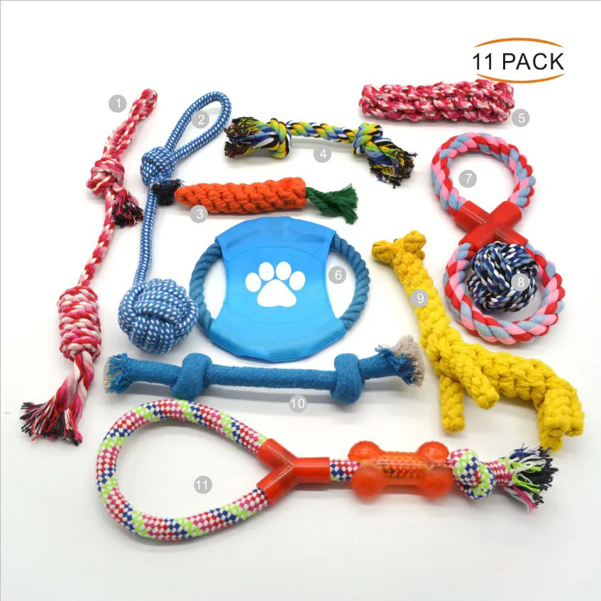 Groothandel Duurzaam Katoenen Touw Hond Speelgoed 10 Pack Gift Set Gratis Assortiment Huisdier Kauwen Hond Speelgoed 2021