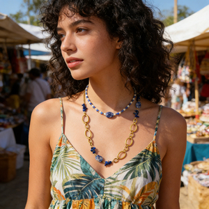 Bijoux en lapis-lazuli de style bohème comme une pièce maîtresse époustouflante pour les fêtes, collier superposé de style rétro - Product Image 5