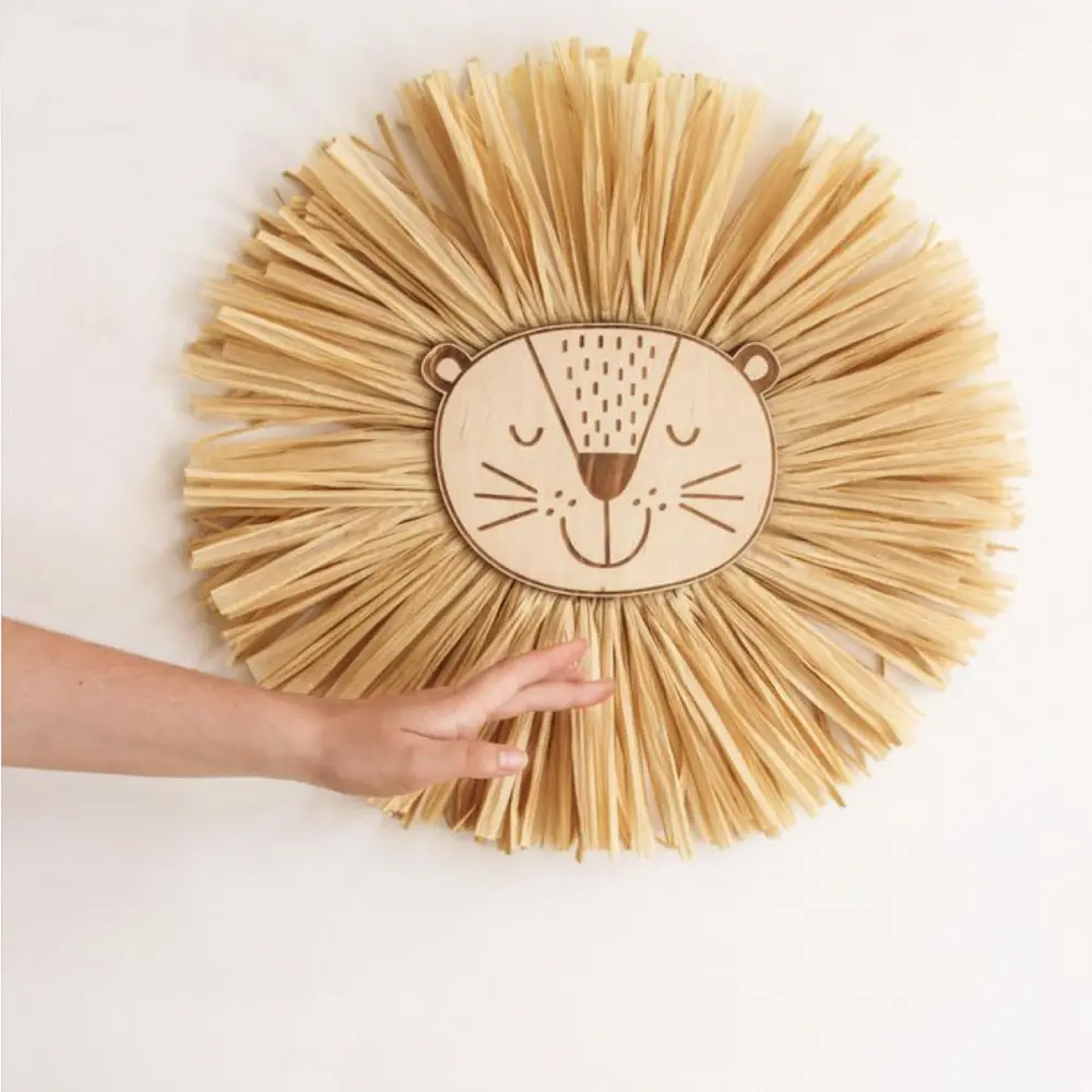 子供部屋のための動物の頭の漫画のライオンの掛かる装飾を編む熱い販売の手織りの綿の糸