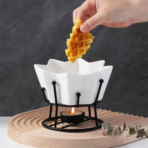 Venta al por mayor restaurante Hotel usado porcelana Chocolate queso <span class=keywords><strong>Fondue</strong></span> Set Mini cerámica <span class=keywords><strong>Fondue</strong></span> ollas con soporte de <span class=keywords><strong>hierro</strong></span> - Product Image 1