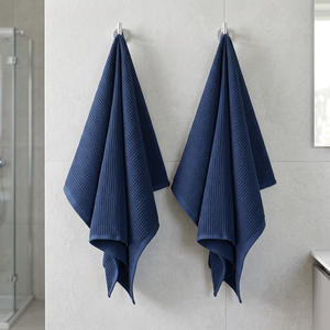 Toallas de Baño de Secado Rápido de Tela de Rizo 100% Algodón Azul Marino, Color Sólido, Rectangulares, para Uso Doméstico, Lavables a Máquina - Product Image 1