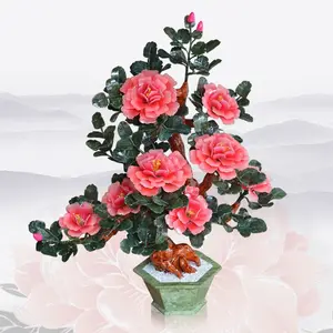 Natuurlijke Chinese Jade Roze Pioen Bloem Bonsai Bloeiende Feng Shui Decor Jade Pioenbloem Ingemaakte Levende Wijnkast Woonkamer