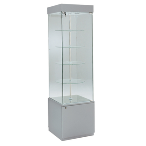 Vitrina Moderna con Estantes Giratorios 53x53x188cm, Exhibidor de Vidrio Gris Claro con Puerta con Cerradura e Iluminación Halógena - Product Image 1