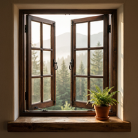 Ventana Francesa Moderna Minimalista de Aluminio con Perfil Delgado, Ventana Francesa Clásica de Doble Hoja con Rejillas Decorativas