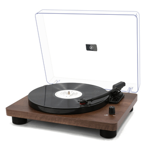 Tourne-disque <span class=keywords><strong>à</strong></span> 3 vitesses avec Bluetooth, finition bois, avec couvercle anti-poussière, lecteur de disques vintage avec haut-parleurs stéréo intégrés pour la maison - Product Image 5