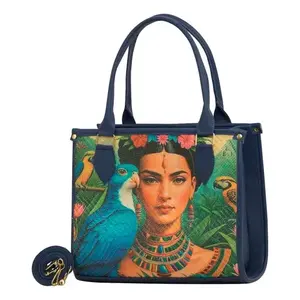 Bolso de Yute Azul con Forro de Lona para Mujer Fana Flora con Logo Personalizado Artículo para Reventa - Product Image 1