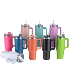 Wholesale Custom Stainless Steel Vacuum Tumblers Vacuum <b>Insulated</b> Cup <b>Travel</b> Coffee <b>Mugs</b> 40oz Tumblers With Handle and Straw - Product Image 1