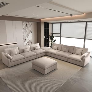 ชุดโซฟาโมดูลาร์ EU VOXHOME เฟอร์นิเจอร์ทันสมัย ผ้าลินินผสม สำหรับห้องนั่งเล่น 3 4 5 6 7 ที่นั่ง สีคลาวด์คาคี - Product Image 3