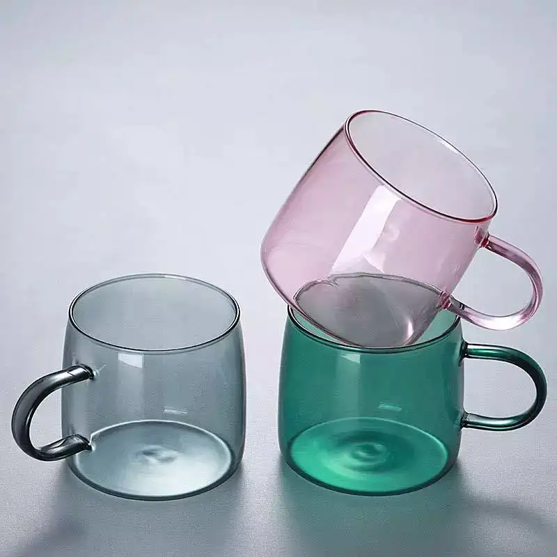 16oz copo de vidro cinza rosa colorido, resistente ao calor, caneca de café, leite, suco, óculos para beber