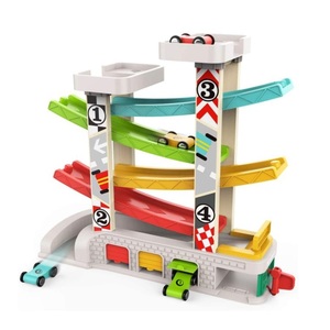 1-2 years old early childhood educational wooden racing track Car Ramp Toy with Car Garage