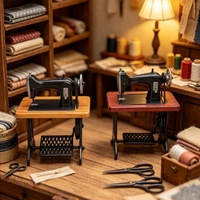 2 styles de mini-machines à coudre vintage en plastique, modèle imitation bois, pour décoration de maison de poupée et micro-scènes