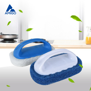 Amigo Scouring Pad With Handle <b>Blue</b> And White Rectangle For Kitchen Sink Tile Cleaning - Product Image 1