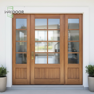 Certification Entrance Wooden <strong>Door</strong> with Glass Sidelights Soundproof Mahogany Oak Solid Wood Front Entry Double Sidelites <strong>Door</strong> - Product Image 1