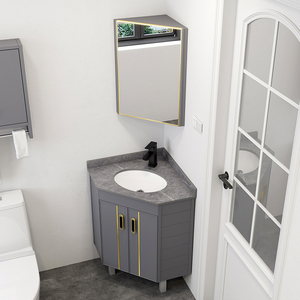 Mueble de <span class=keywords><strong>Baño</strong></span> Moderno de PVC Gris con Lavabo de Cerámica, Mueble de <span class=keywords><strong>Baño</strong></span> con Lavabo Integrado Resistente al Agua - Product Image 5