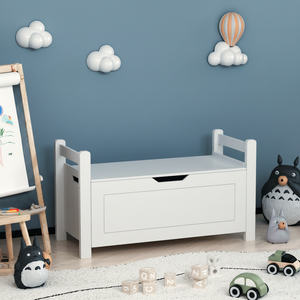 Grande Contenitore Portaoggetti Bianco per Bambini in Legno di Gomma con Coperchio Ribaltabile e Cerniera di Sicurezza per Cameretta e Sala Giochi AL1256 - Product Image 5