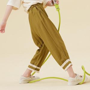 <span class=keywords><strong>Pantaloni</strong></span> Casual da Ragazza, Nuovo Stile Estivo Fresco, Vestibilità Ampia Semplice, con Bordo in Pizzo, Versatili, Pieghettati, con Polsino, a Tre Quarti, Tinta Unita - Product Image 1