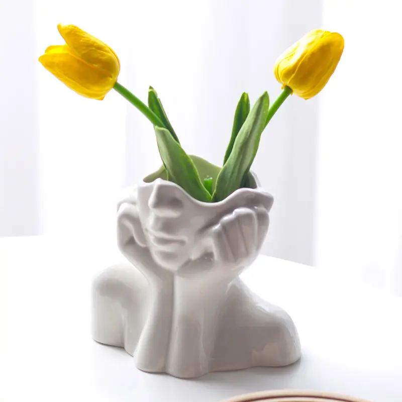 Современная керамическая ваза, привлекательная декоративная ваза с цветами для гостиной, спальни, офиса, ваза с цветами в форме головы бюста