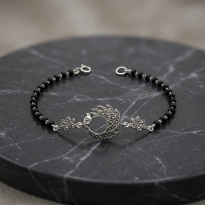 New Trending Design Peacock Shape 925 <b>Solid</b> <b>Silver</b> Oxidized Handmade Wedding Gift <b>Bracelet</b> Black Beads Wholesale Price India - Product Image 2
