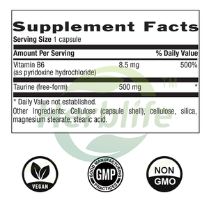 Oem ODM <span class=keywords><strong>Taurine</strong></span> bổ sung với vitamin B6-Supports tim mạch & hệ thần kinh, bổ sung sức khỏe, ăn chay, NO-GMO, gluten miễn phí - Product Image 2