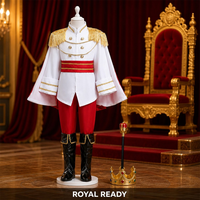 Kinder Prinz König Kostüm-Set für Jungen, Weiße Jacke mit Goldenen Epauletten Roter Umhang und Edelstein-Krone Königliches Rollenspiel-Outfit