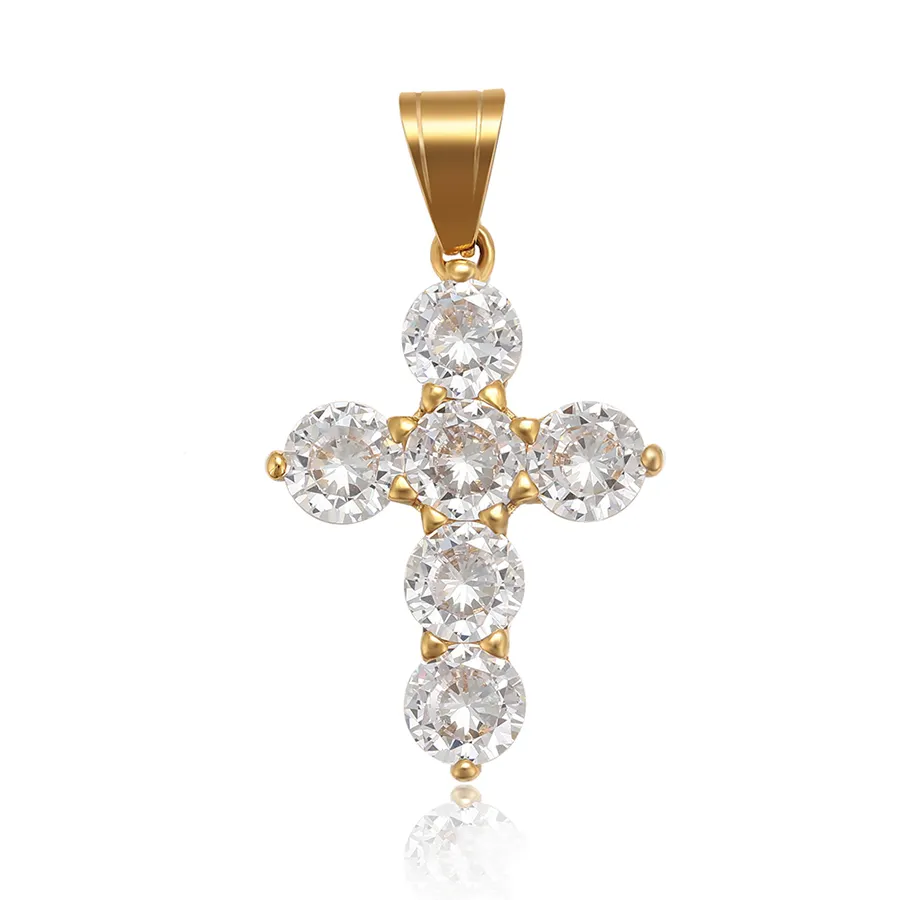 35599 Xuping fashion jewelry 24K gold color stainless steel cross diamond pendant for women