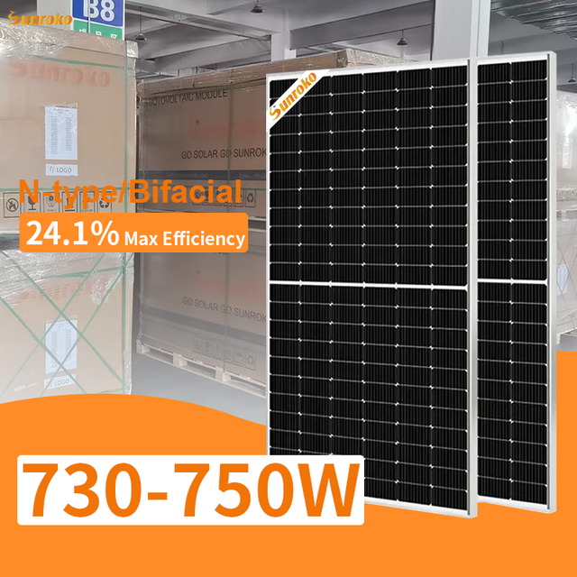 Sunroko All Black Bifacial Solar Photovoltaic Panel 700W 720W 730W 750W N-Type Topcon Solar Panels
