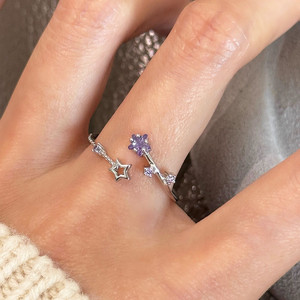 Light Luxury Shiny Purple Zircon Star Rings for Girls Women Exquisite Daily Jewelry Ring Accessories - Product Image 1