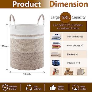 Cesto de Ropa Grande de Cuerda de Algodón Tejida con Asas, Cesta Decorativa para Guardar Ropa y Juguetes - Product Image 2