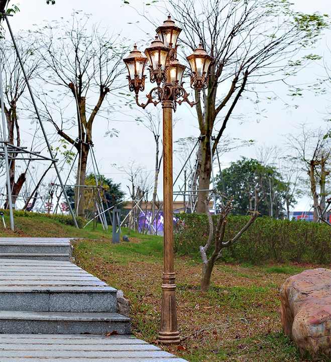 Lampu Taman LED tahan air gaya Eropa luar ruangan lampu jalan antik dan tiang lampu taman aluminium tiang 25 AC 90 80
