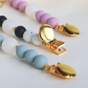 Accessoires pour bébé, <span class=keywords><strong>attache</strong></span>-sucette <span class=keywords><strong>personnalisable</strong></span> en acier inoxydable doré avec perle en silicone, sans BPA - Product Image 2