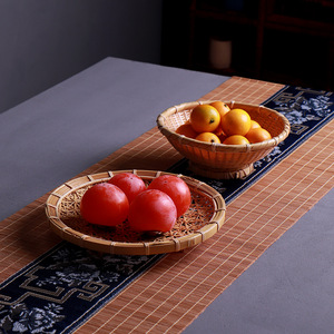 Bamboo Fruit Basket Round Handmade Woven Kitchen Food Storage Simple Style - Product Image 3