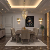 Ensemble de table à manger rectangulaire moderne de luxe en marbre avec cadre en bois massif de style nordique royal italien