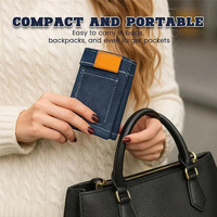 Dompet Jeans Mini Uniseks Biru Retro Portabel Dompet Koin Denim Dapat Dilipat Tempat Kartu Antik Dompet Multifungsi