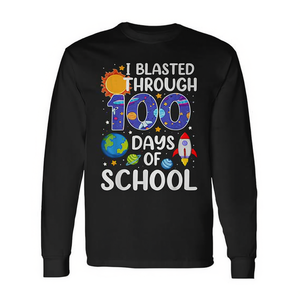 Camiseta de manga larga con tema espacial de I Blasted Through 100 Days Of School, cuello redondo unisex para niños, impresión digital - Product Image 2