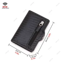 Sarung dompet kartu kredit pria, pelindung pemblokir Rfid serat karbon, pemegang kartu kredit Bank bisnis logam kulit