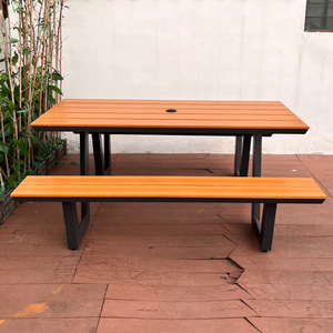 Tích hợp ngoài trời dã ngoại bảng thiết lập với hai băng ghế WPC Top & khung thép ô lỗ đồ nội thất đô thị cho vườn và Patio - Product Image 3