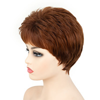 Perruque synthétique haut de gamme sans lacet, fabriquée à la machine, coupe pixie, brun rougeâtre, courte, droite, mate, naturelle, résistante à la chaleur pour femmes