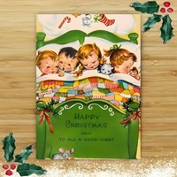 Tarjeta de Felicitación Navideña Infantil Personalizada con Dibujo Animado de Niño Durmiendo y Bendición en Inglés