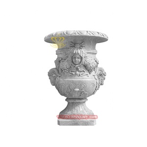 Hotel al aire libre y Villa jardín paisaje decoración diseño mármol niño estatua con maceta piedra arte escultura - Product Image 4