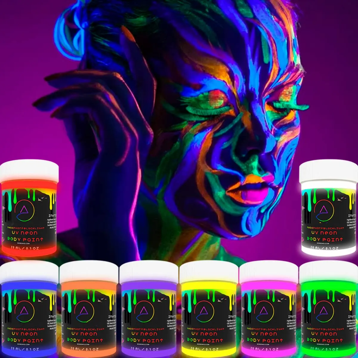 Neon-Gehör- und Gesichtsfarbe leuchtet im Dunkeln Phosphor und Schwarzlicht reagieren unter UV-Taschenlampe nicht-toxisch fluoreszierend