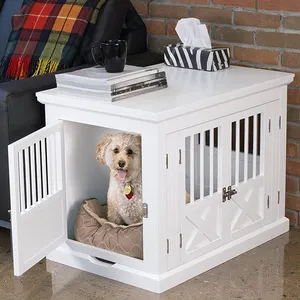 Dog MDF Wood Crate, Dog Kennel, Three Doors Dog Cage Pet Furniture