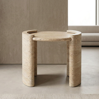 Table basse en faux travertin, table console beige moderne, pièce maîtresse pour le salon, meubles sur mesure avec un design professionnel