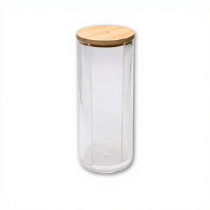 Support pour tampons en coton avec couvercle en bambou, PS transparent 2,8 x 2,8 x 8 pouces – Rangement écologique et élégant PC-6001 Beijing - Product Image 1