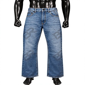 Jeans de Mezclilla Azul Vintage de Algodón Tejido, Corte Recto y Ancho, para Hombre, ODM, Estilo Casual Urbano - Product Image 1